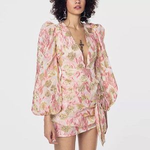 For Love and Lemons x Victoria’s Secret floral plunging neckline ruched dress S